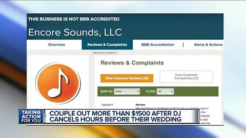 Couple out more than $1500 after DJ cancels hours before their wedding