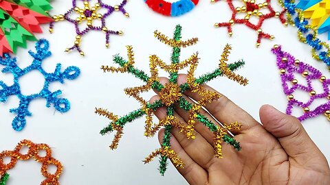 Pipe Cleaner Crafts For Christmas | Christmas Snowflake Making | Chenille Wire Crafts