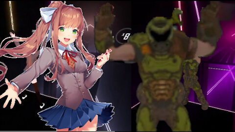 4,400 Rumble Special! Monika VS Doom Guy! Expert Faster Song Beat Saber Rum N' Bass!