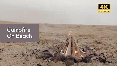 Campfire On Beach-Crackling Fire-Ocean Waves-Relax Ambient-Sleep