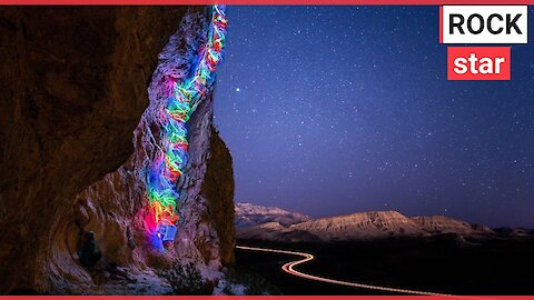 Climber turns his route into a rainbow