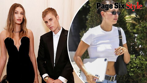 Hailey Bieber rocks crop top, low rise jeans leaving office building in LA