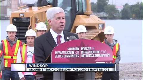 Gov. Rick Snyder, Justin Trudeau speak at Gordie Howe International Bridge construction event