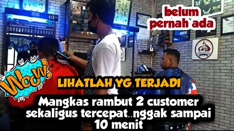 pangkas rambut 2 customer sekaligus tercepat nggak sampai 10 menit. cukur rambut 2021#barber