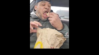 Uber eats guy caught eating the food