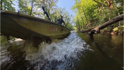 Chasing Bass-First Log Jump and Fishing Trip on MidMichigan's Grand River in a Long Tail Jon Boat