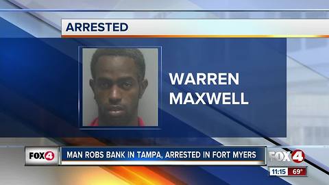 Man Robs Bank in Tampa, Arrested in Fort Myers