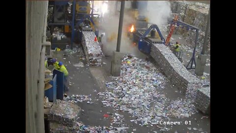 Surveillance footage shows firefighters battling fire at Rumpke's recycling facility