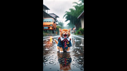 CatMeow Rainy School Day🐱🌧️😢#catstory #aicat #catvideos