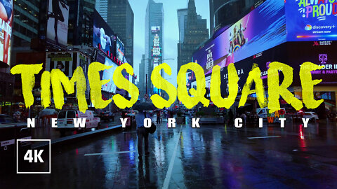 Walking in the Rain TIMES SQUARE, New York ▹ Cinematic walk 4k ▹ NYC street virtual tour