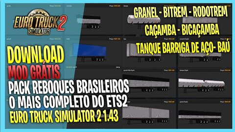 ▶️PACK REBOQUES GRANEL CAÇAMBA BITREM RODOTREM BICAÇAMBA TANQUE ETS2 1.43