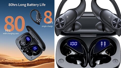 Bluetooth Headphones Wireless Earbuds 80hrs Playtime Wireless Charging Case Digital Display Sports