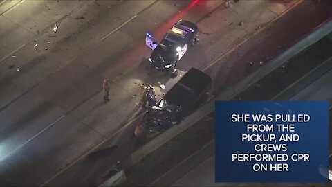 Woman slams into semi-truck in California during police chase