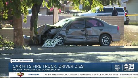 Car hits fire truck, driver dies in Phoenix