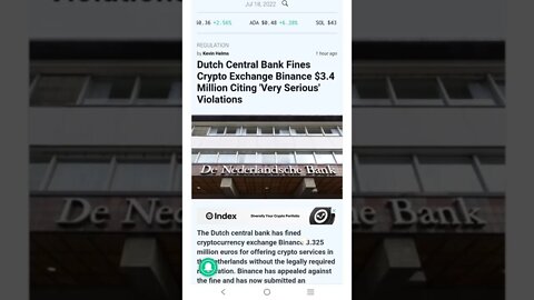 Binance Fined by Dutch Regulator #cryptomash #cryptomashnews #cryptonews #viralvideo2022 #ytshorts