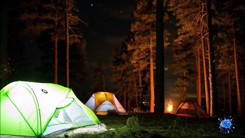 Your camping with your friends near the fire, w/ crackling sounds and crickets.