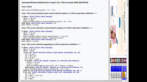 Pattern Deduction for Connect 4 in 1 Move (AI 0.037 2024-08-02) - Steps 0-3 w Quantifier Comments