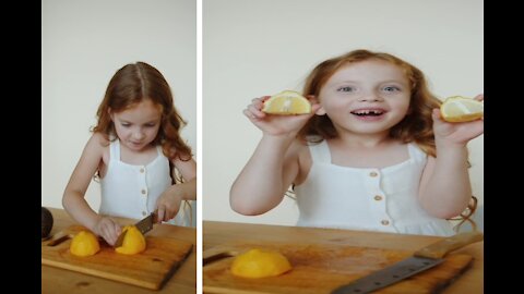 Small 5 year old working in kitchen