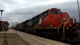 CN 2867 & CN 3926 Engines Intermodal Train Westbound In Ontario