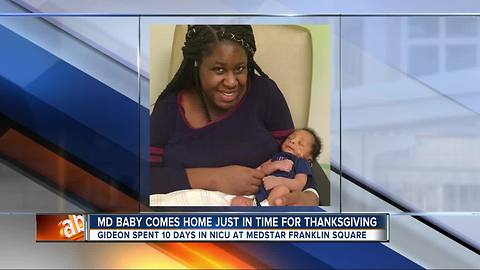 Maryland family gets to take baby home from NICU on Thanksgiving