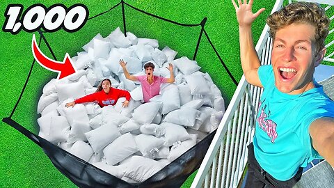 TRAMPOLINE FILLED WITH 1,000 PILLOWS! | ben azelart,brent rivera,Lexi rivera |