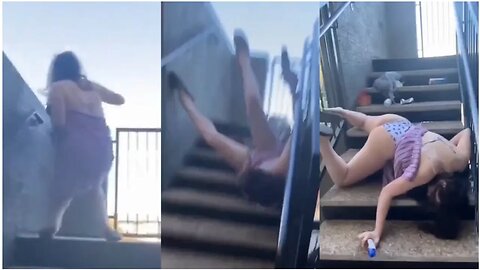 Slippery steps😭 she got injured (@bestfailsfun)