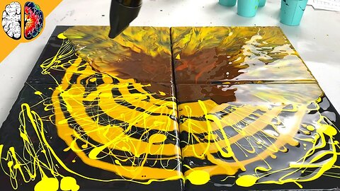 Making a sunflower acrylic pour polyptych (4+ panels)