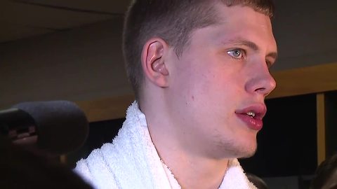 Moritz Wagner addresses reporters after Michigan's National Championship loss