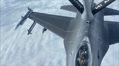 KC-135 Refuels F-16 Fighting Falcon Aircraft Over Alabama