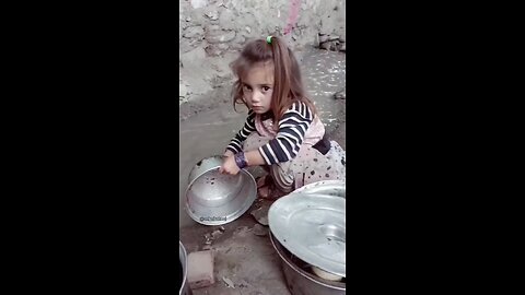 cute baby is enjoying with washing pots plz support me please follow