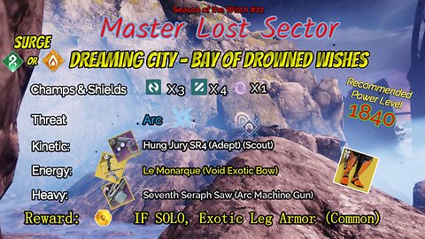 Destiny 2 Master Lost Sector: Dreaming City - Bay of Drowned Wishes on my Strand Titan 10-2-23