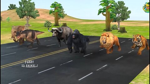 Wild animals race challenge. Elephant tiger gorilla dainasour lion buffalo😱😱