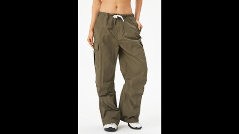 Low Rise Pockets Wide Leg Parachute Cargo Pants - Coffee - Cargos pants women ideas