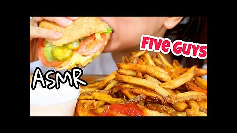 ASMR FIVE GUYS MUKBANG CHEESEBURGER AND FRIES Eating Sounds cc by TWILIGHT ASMR