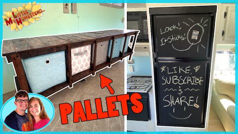 Pallet Cube Shelf TV Stand & RV Fridge Magnetic/Chalkboard Paint | Weekly Peek Ep296