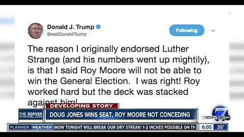 Jones beats Moore, Trump tweets "I was right"