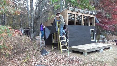 Melanie & I Put Tar Paper On Greenhouse & First Windows In