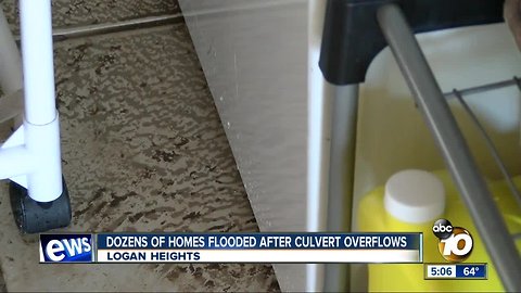 Dozens of Logan Heights homes flooded after culvert overflows