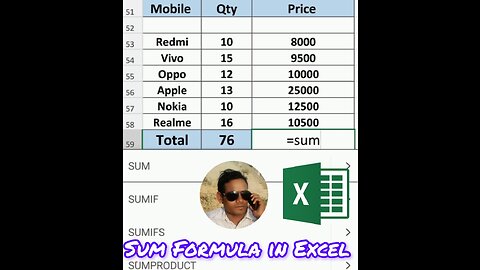 Sum Function in Excel #sum #excelformula