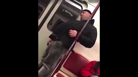 Dude sleeping on the train gets rude awakening when it suddenly stops