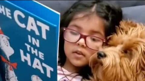 Pet dog falls asleep listening to little girl's lullaby