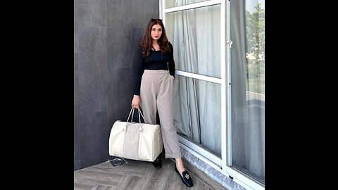 girl carry duffel bag in western dress.