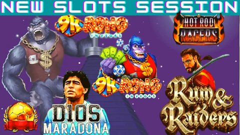 TRYING OUT NEW SLOTS : 9K KONG IN VEGAS, RUM RAIDERS, DIOS MARADONA + HOT ROD RACERS