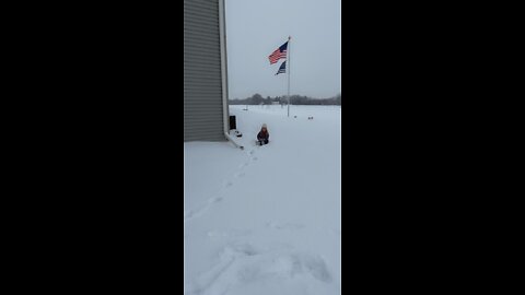 Snowball fight with a shovel