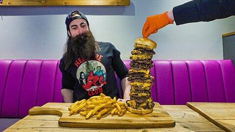 BREAK THE RECORD NUMBER OF BURGERS EATEN TO GET IT FREE | CECE'S BUILD-IT CHALLENGE | BeardMeatsFood