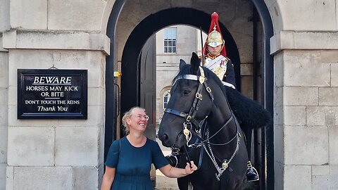 Female kings guard boots tourist off the reins #horseguardsparade