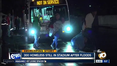 300 homeless people still in SDCCU Stadium after floods