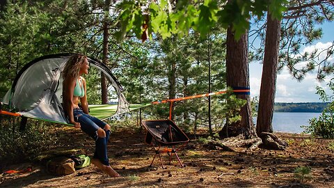 Solo Beach Camping in a Tree Tent | Surrounded by Thunderstorms!!