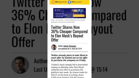 Twitter Shares Now 36% Cheaper Compared to Elon Musk’s Buyout Offer #cryptomash #twitter #cryptonews