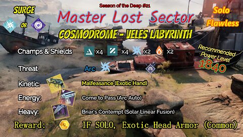 Destiny 2 Master Lost Sector: Cosmodrome - Veles Labyrinth on my Strand Titan Solo-Flawless 7-26-23